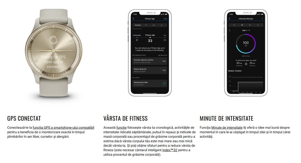 Smartwatch GARMIN Vivomove Trend, GPS, Android/iOS, silicon, Black